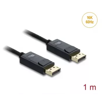 Kabel koncentryczny DELOCK DisplayPort 16K 60 Hz 80 Gb/s w oplocie 1 m, DisplayPort do DisplayPort, czarny