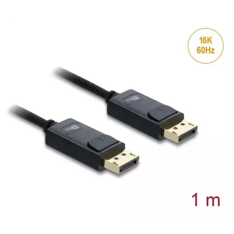 Kabel koncentryczny DELOCK DisplayPort 16K 60 Hz 80 Gb/s w oplocie 1 m, DisplayPort do DisplayPort, czarny
