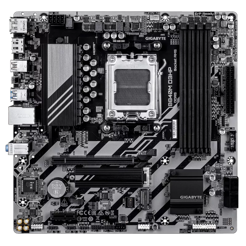 Płyta główna GIGABYTE B840M D3HP - Procesory AMD Ryzen 9000, VRM 8+2+2 fazy, do 8200MHz DDR5(O.C), 2xPCIe 4.0 M.2, LAN 1GbE, USB 3.2 Gen 2