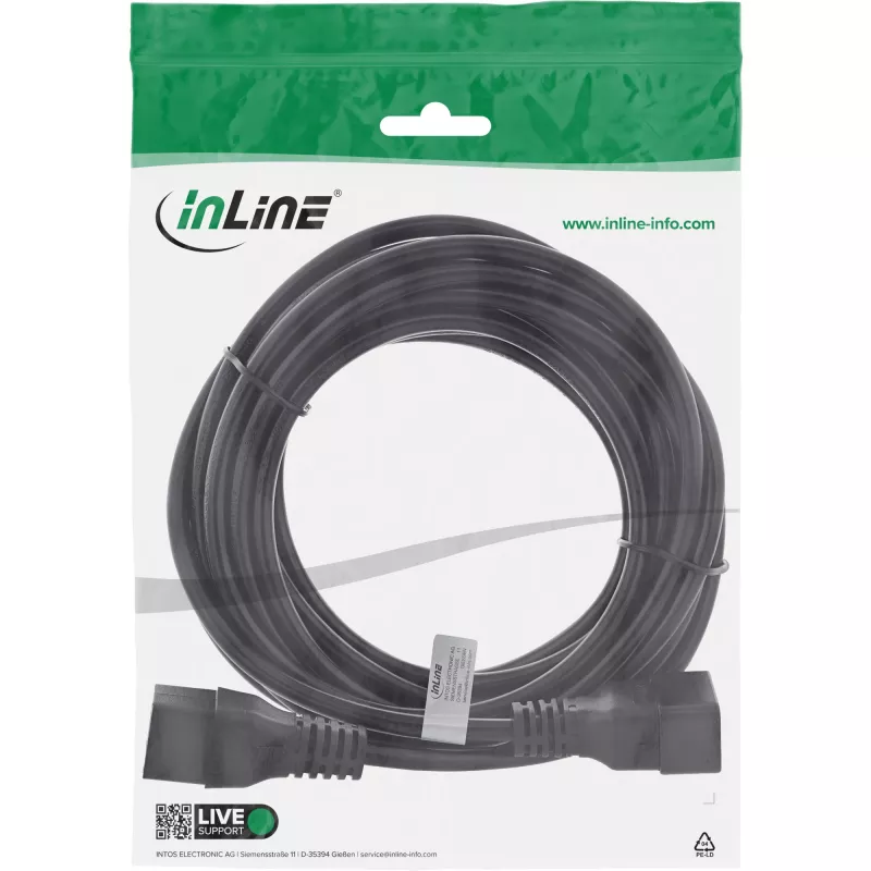 Kabel zasilający InLine C19 / C20 3-pin IEC męski / żeński czarny 7,5 m