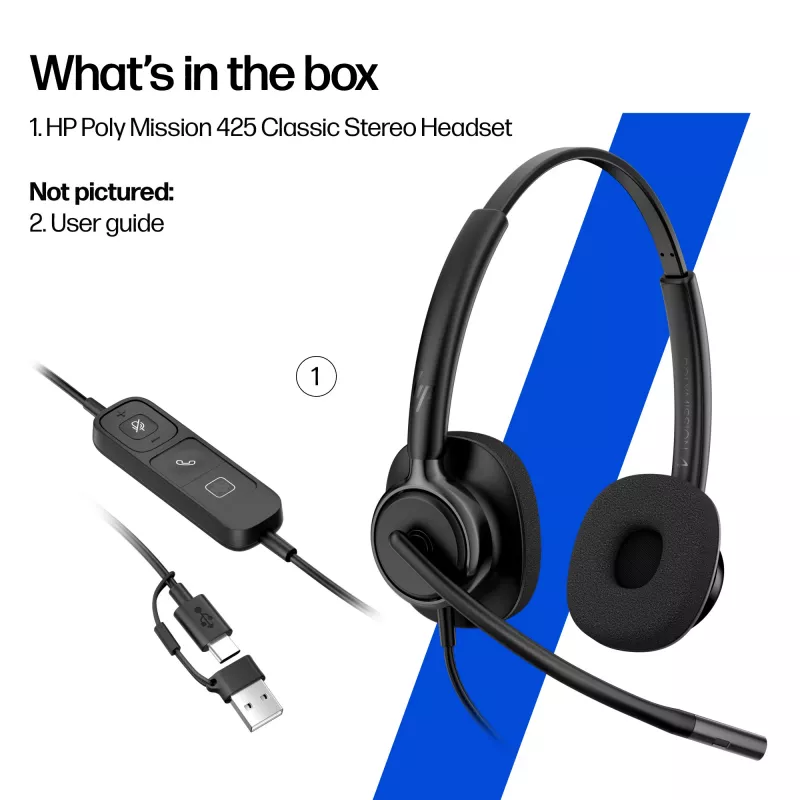 Przewodowy zestaw słuchawkowy stereo HP Poly Mission 425 Classic USB, nauszny, 126 g