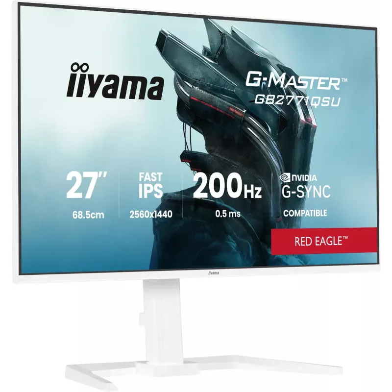 27-calowy monitor iiyama G-MASTER GB2771QSU-W1, 2560×1440 WQHD, Fast IPS, 2 ms, hub USB 3.2, głośniki, VESA, regulacja wysokości (biały)