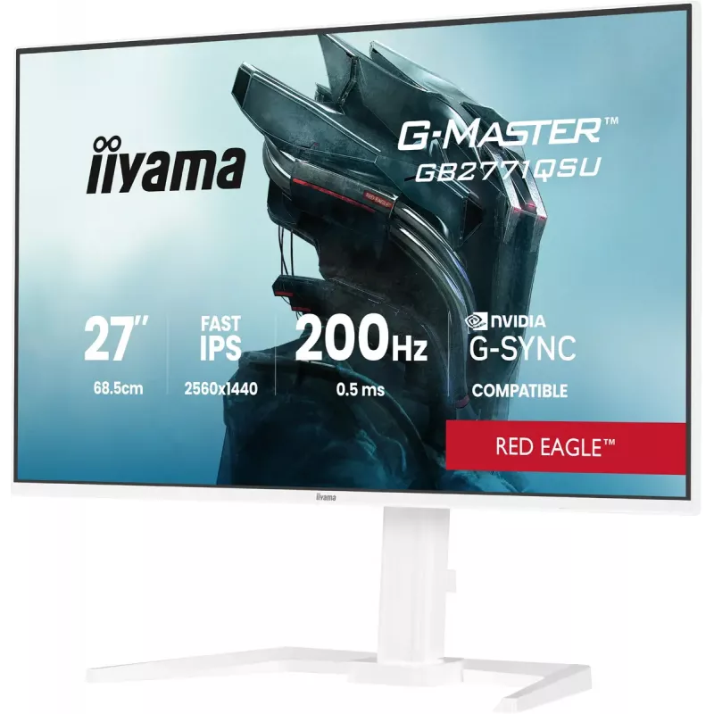 27-calowy monitor iiyama G-MASTER GB2771QSU-W1, 2560×1440 WQHD, Fast IPS, 2 ms, hub USB 3.2, głośniki, VESA, regulacja wysokości (biały)