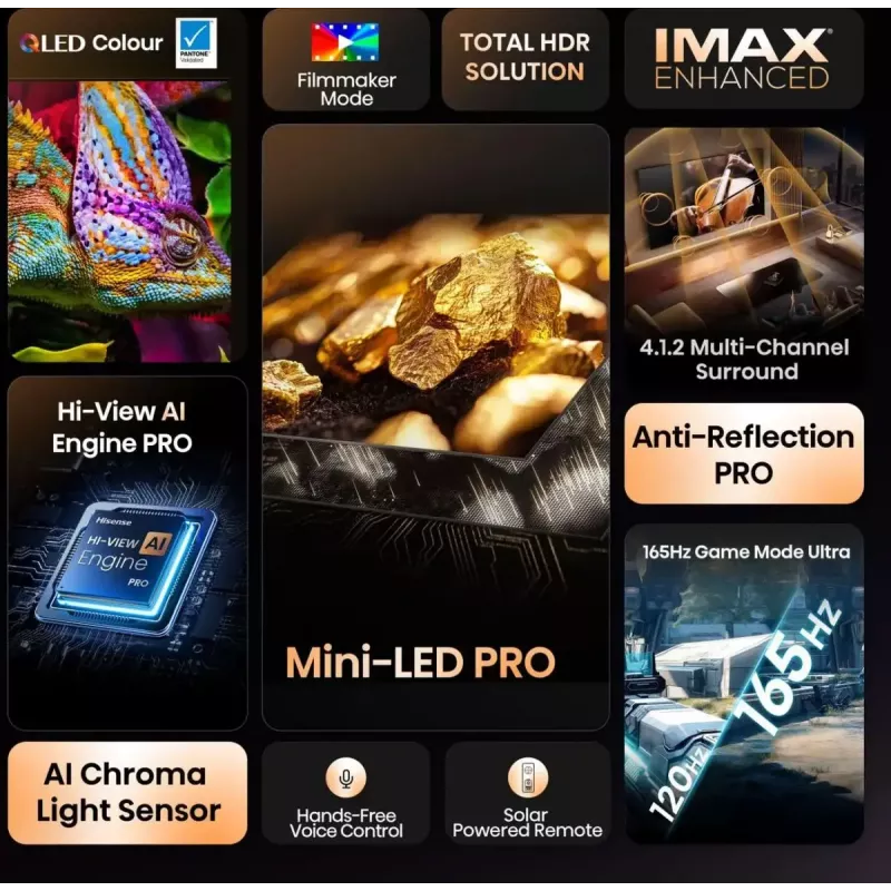 TV Hisense 100U8Q 100 cali (253 cm) 4K ULED Smart TV Mini LED, VIDAA, Wi‑Fi, DVB-T2/C/S2, czarny/szary