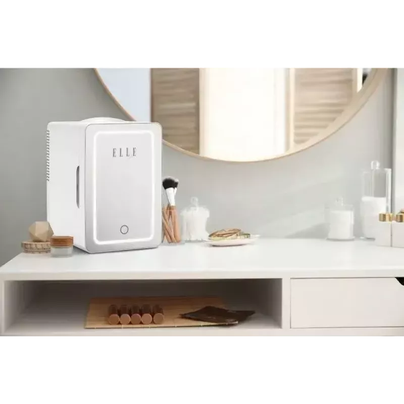 Mini lodówka z podświetlanym lusterkiem do makijażu Elle ESDAF01WHEU 6 L biała