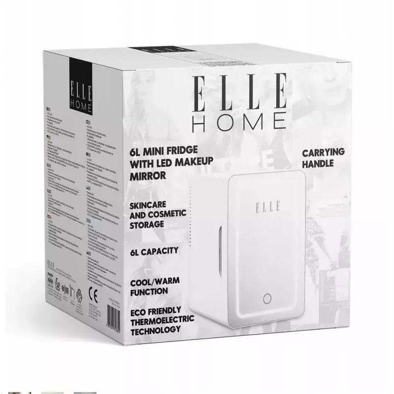 Mini lodówka z podświetlanym lusterkiem do makijażu Elle ESDAF01WHEU 6 L biała