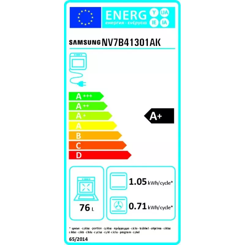 Piekarnik elektryczny do zabudowy Samsung NV7B41301AK 76 L, 3850 W, sterowanie dotykowe, czarny