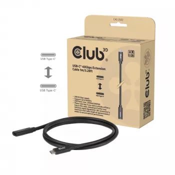 Przedłużacz USB-C 40Gbps 1 m — club 3d, USB C na USB C, czarny