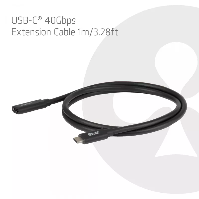 Przedłużacz USB-C 40Gbps 1 m — club 3d, USB C na USB C, czarny