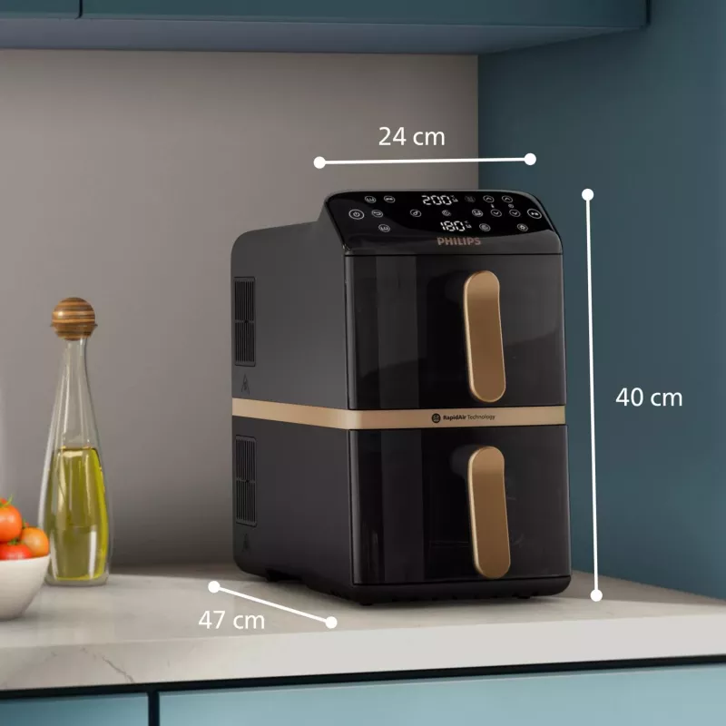 Philips 4000 series Dual Stack Airfryer Vertical Basket 10L Wolnostojąca 2750 W Frytkownica powietrzna Czarna