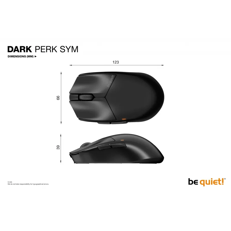 be quiet Dark Perk | Sym mysz Gamingowa Praworęczna RF Wireless + USB Typu-C Optyczna 32000 DPI