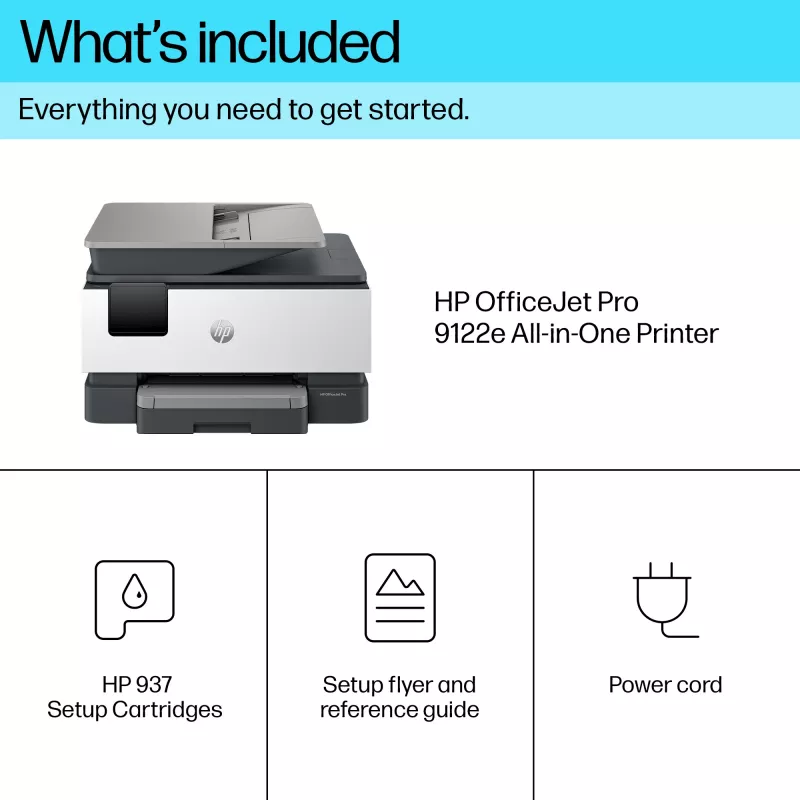 HP OfficeJet Pro 9122e Bezprzewodowa kolorowa drukarka wielofunkcyjna, Instant Ink; Druk dwustronny