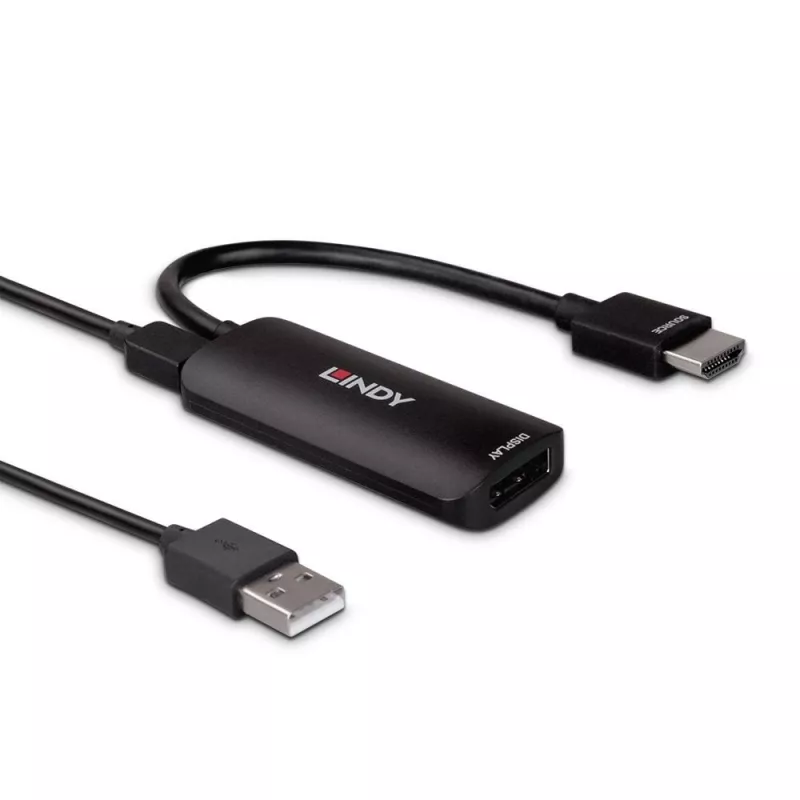 Konwerter Lindy HDMI 8K60 na DisplayPort 1.4, 0,157 m, HDMI Type A (Standard), DisplayPort, Męski, Żeński, Prosty