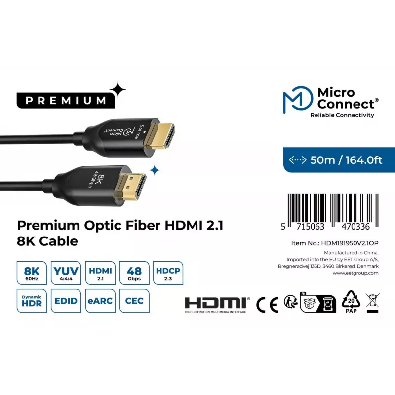 Kabel HDMI Microconnect HDM191950V2.1OP 2.1 4K 60Hz 8K 120Hz
