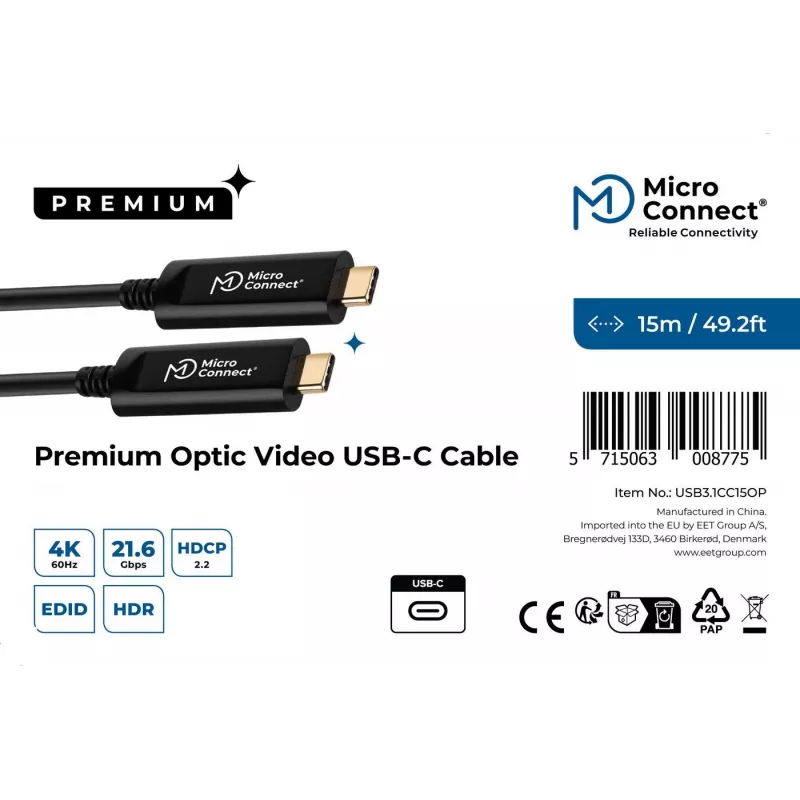 Microconnect USB3.1CC15OP Kabel USB 3.2 Gen 1 (3.1 Gen 1) 15 m USB-C Czarny