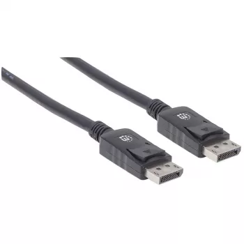 Kabel Manhattan DisplayPort 1.2, 4K@60Hz, 1 m, męski na męski, z zatrzaskami, w pełni ekranowany, czarny, dożywotnia gwarancja, odpowiednik DISPL1M