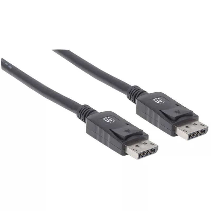 Kabel Manhattan DisplayPort 1.2, 4K@60Hz, 1 m, męski na męski, z zatrzaskami, w pełni ekranowany, czarny, dożywotnia gwarancja, odpowiednik DISPL1M