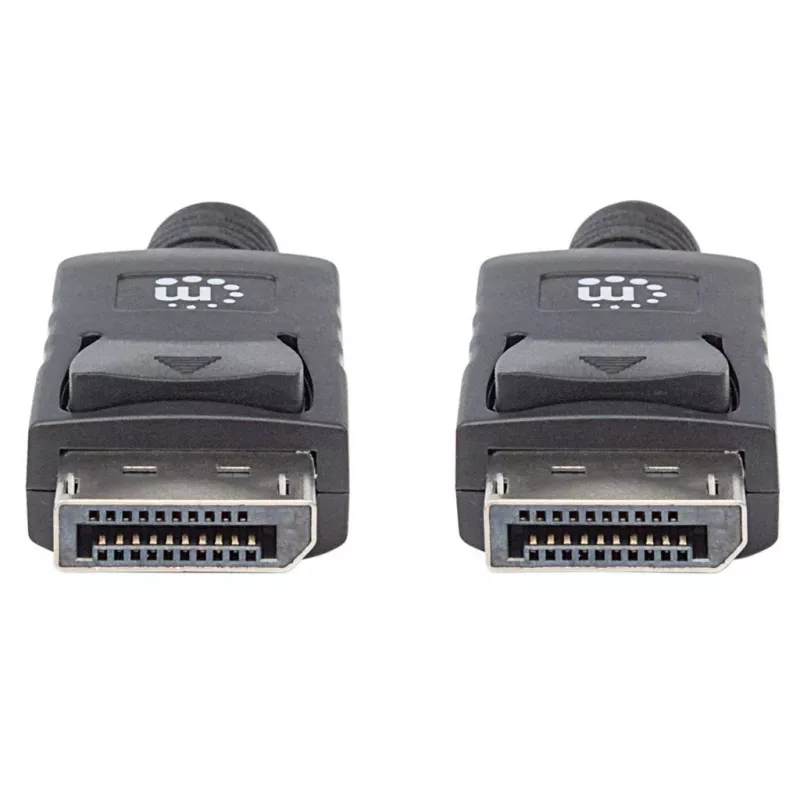 Kabel Manhattan DisplayPort 1.2, 4K@60Hz, 1 m, męski na męski, z zatrzaskami, w pełni ekranowany, czarny, dożywotnia gwarancja, odpowiednik DISPL1M