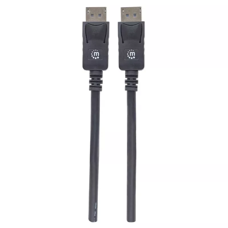 Kabel Manhattan DisplayPort 1.2, 4K@60Hz, 1 m, męski na męski, z zatrzaskami, w pełni ekranowany, czarny, dożywotnia gwarancja, odpowiednik DISPL1M
