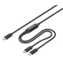 Manhattan, kabel ładujący, Dual USB-C do USB-C, 100 W, 2 m, męski na dwa męskie, inteligentny kabel rozdzielający moc, ładuje dwa urządzenia z jednego portu USB-C PD, dostarcza do 100 W dla pojedynczego ładowania oraz do 70 W + 28 W dla podwójnego ładowania, pleciona osłona, aluminiowa wtyczka, czarny