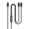 Manhattan, kabel ładujący, Dual USB-C do USB-C, 100 W, 2 m, męski na dwa męskie, inteligentny kabel rozdzielający moc, ładuje dwa urządzenia z jednego portu USB-C PD, dostarcza do 100 W dla pojedynczego ładowania oraz do 70 W + 28 W dla podwójnego ładowania, pleciona osłona, aluminiowa wtyczka, czarny