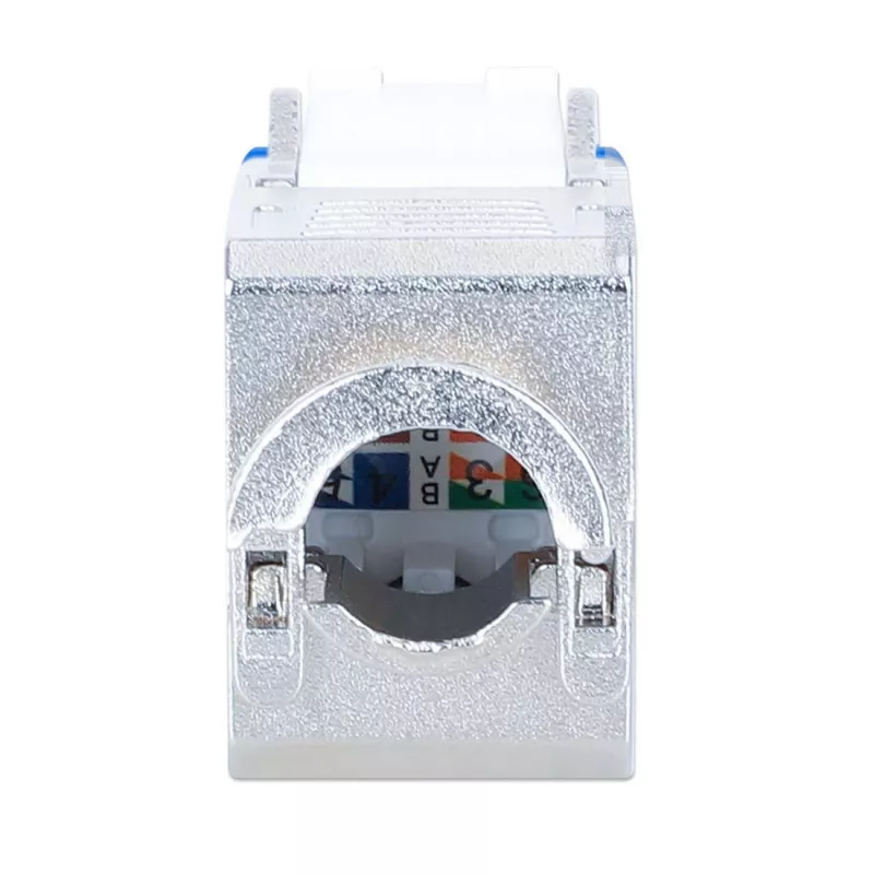 Intellinet Cat6a 10G Ekranowane Bezbarzędziowe Wąskie Złącze Keystone, Płaskie, Niebieskie, RJ-45, IDC, Żeńskie, Złote