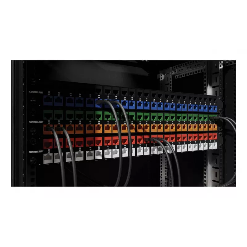 Intellinet Cat6a 10G Ekranowane Bezbarzędziowe Wąskie Złącze Keystone, Płaskie, Niebieskie, RJ-45, IDC, Żeńskie, Złote