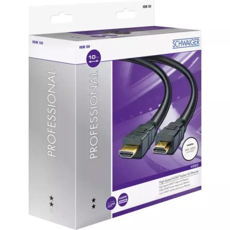 Kabel HDMI SCHWAIGER HDM100 013 — 10 m, HDMI typ A męski–męski, pozłacane styki, czarny