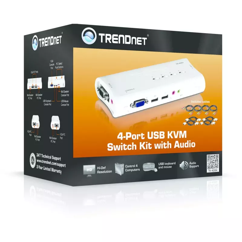Przełącznik KVM Trendnet TK-409K USB VGA 2048x1536 1,6m przewodowy niebieski