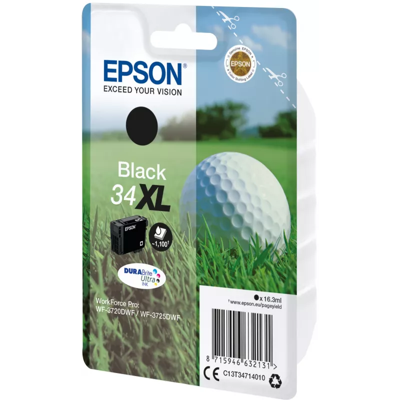 Epson Golf ball Singlepack Czarny 34XL DURABrite Ultra Ink, High (XL) Yield, Czarny, atrament pigmentowy, 16,3 ml, 1 szt., 1100 stron