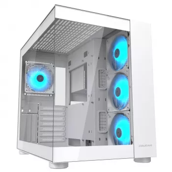 Obudowa midi tower Cougar FV150 ARGB biały — ATX/Micro-ATX/Mini-ITX, 3x120mm przód, 1x120mm tył, 2x3.5 cala + 2x2.5 cala zatoki, USB 3.2 Gen1