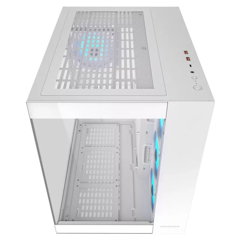 Obudowa midi tower Cougar FV150 ARGB biały — ATX/Micro-ATX/Mini-ITX, 3x120mm przód, 1x120mm tył, 2x3.5 cala + 2x2.5 cala zatoki, USB 3.2 Gen1