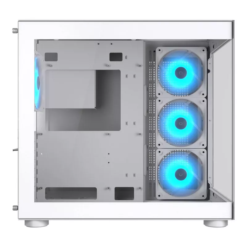 Obudowa midi tower Cougar FV150 ARGB biały — ATX/Micro-ATX/Mini-ITX, 3x120mm przód, 1x120mm tył, 2x3.5 cala + 2x2.5 cala zatoki, USB 3.2 Gen1