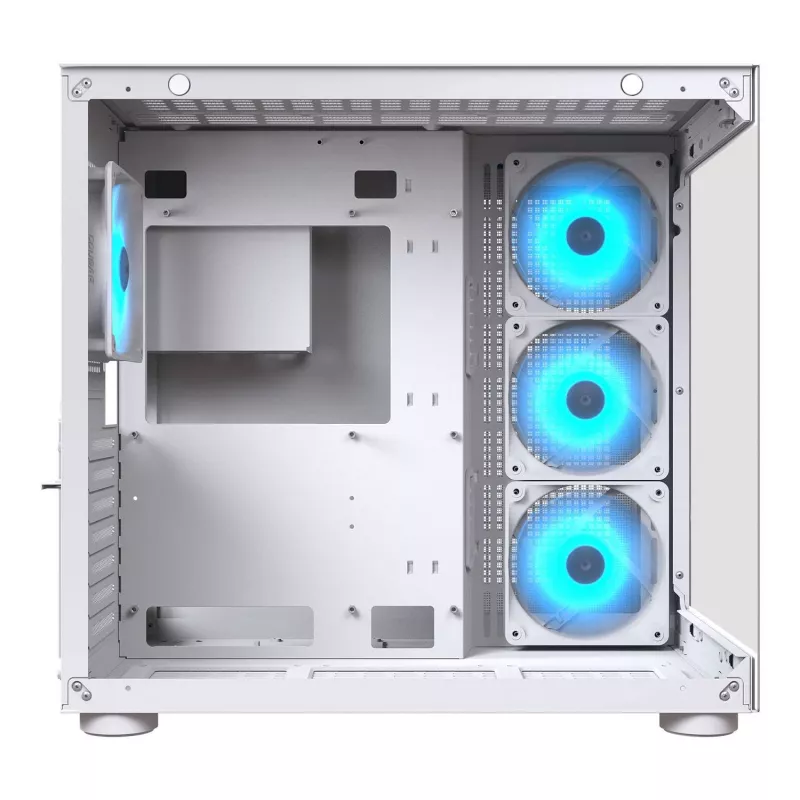 Obudowa midi tower Cougar FV150 ARGB biały — ATX/Micro-ATX/Mini-ITX, 3x120mm przód, 1x120mm tył, 2x3.5 cala + 2x2.5 cala zatoki, USB 3.2 Gen1