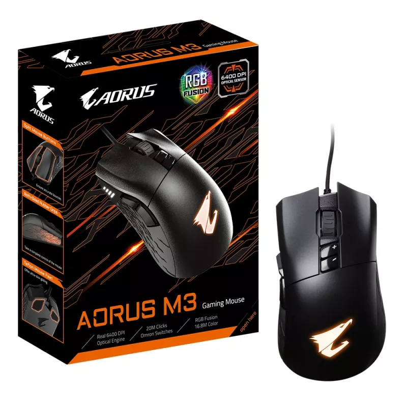 Mysz GIGABYTE AORUS M3 dla graczy praworęczna USB Typ-A Optyczna 6400 DPI