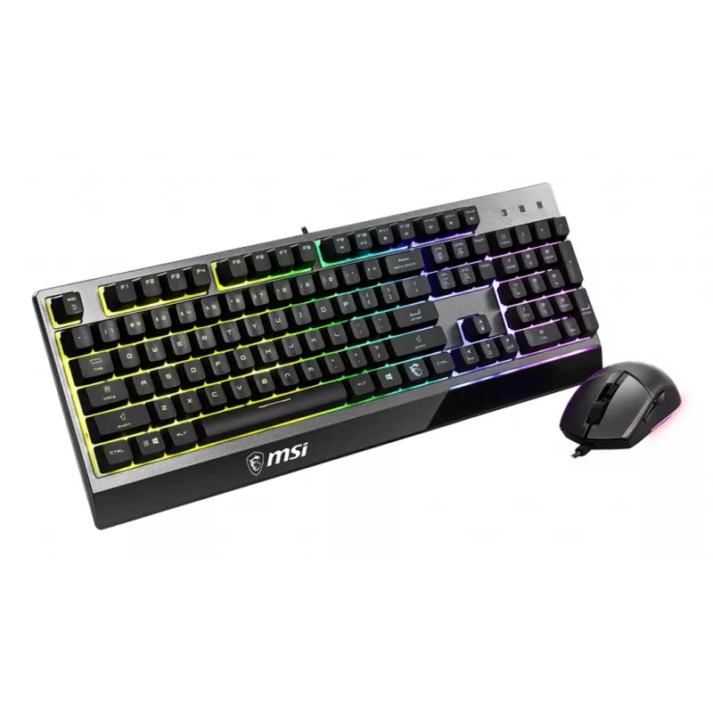 MSI VIGOR GK30 COMBO RGB MEMchemical klawiatura gamingowa + mysz gamingowa Clutch GM11 'układ DE, klawiatura z 6-strefowym podświetleniem RGB, mysz z dwustrefowym podświetleniem RGB, sensor optyczny 5000 DPI, RGB Mystic Light'