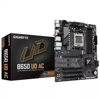 Płyta główna GIGABYTE B650 UD AC - procesory AMD Ryzen 9000 Series, 6+2+2 fazy VRM, do 8000 MHz DDR5 (OC), 1xPCIe 5.0 + 2xPCIe 4.0 M.2, GbE LAN, WIFI 5, USB 3.2 Gen 2