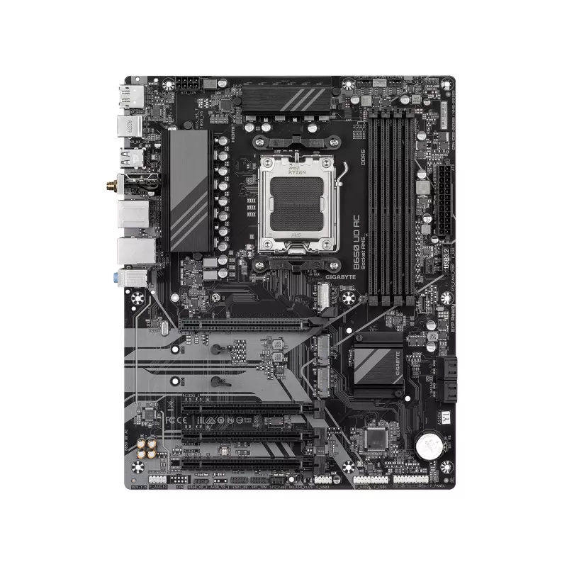 Płyta główna GIGABYTE B650 UD AC - procesory AMD Ryzen 9000 Series, 6+2+2 fazy VRM, do 8000 MHz DDR5 (OC), 1xPCIe 5.0 + 2xPCIe 4.0 M.2, GbE LAN, WIFI 5, USB 3.2 Gen 2