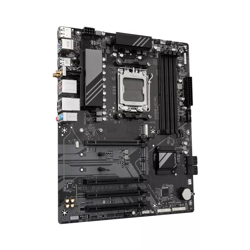 Płyta główna GIGABYTE B650 UD AC - procesory AMD Ryzen 9000 Series, 6+2+2 fazy VRM, do 8000 MHz DDR5 (OC), 1xPCIe 5.0 + 2xPCIe 4.0 M.2, GbE LAN, WIFI 5, USB 3.2 Gen 2
