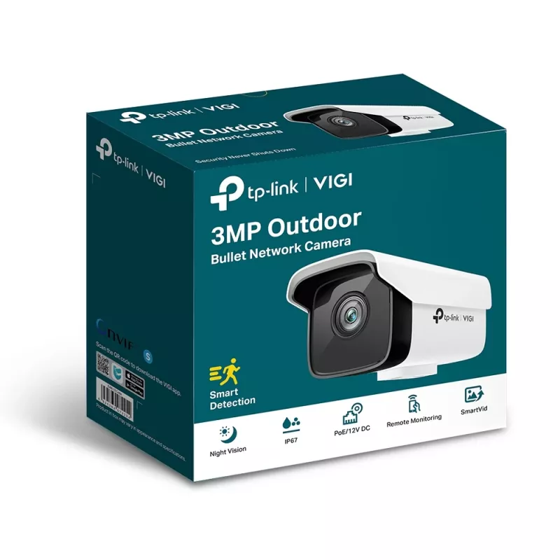 Kamera IP bezpieczeństwa TP-Link VIGI 3MP Outdoor Bullet sieciowy Camera, 3 MP, 30 kl./s, zasięg noktowizji 30 m, przewodowa, biała