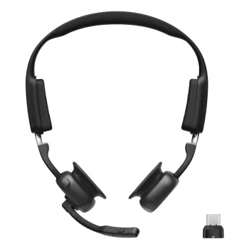 SHOKZ OpenMeet UC bezprzewodowy zestaw słuchawkowy Bluetooth z przewodnictwem kostnym do wideokonferencji z adapterem USB-C