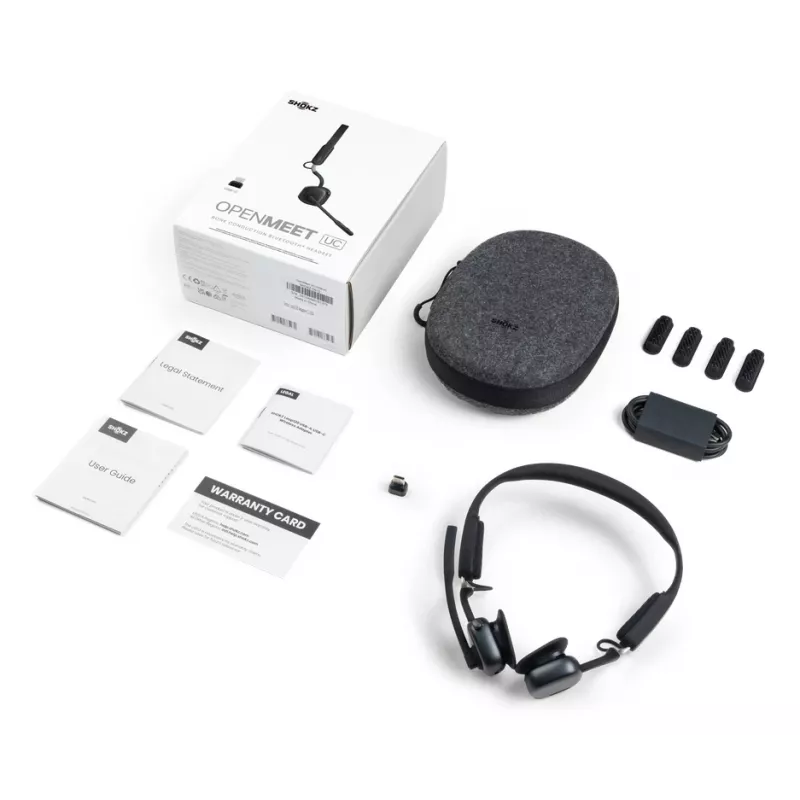 SHOKZ OpenMeet UC bezprzewodowy zestaw słuchawkowy Bluetooth z przewodnictwem kostnym do wideokonferencji z adapterem USB-C