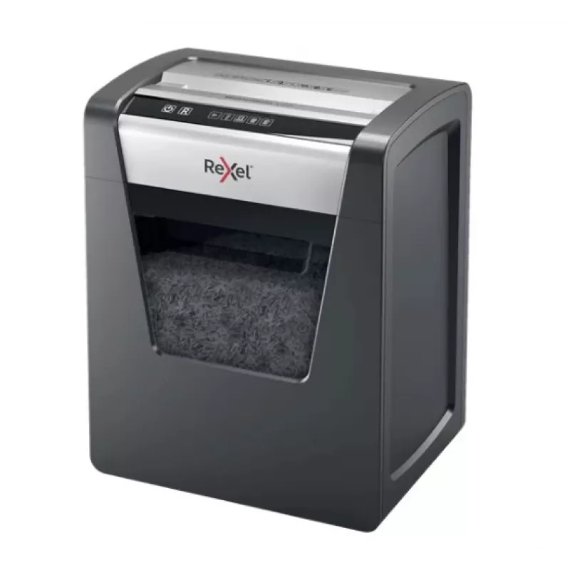 Rexel Momentum M510 Niszczarka do papieru z mikrocięciem P5, cięcie mikrocząsteczkowe, 2 x 15 mm, kosz 23 L, 250 arkuszy, 58 dB, Przyciski