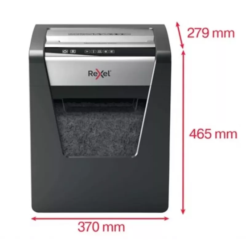 Rexel Momentum M510 Niszczarka do papieru z mikrocięciem P5, cięcie mikrocząsteczkowe, 2 x 15 mm, kosz 23 L, 250 arkuszy, 58 dB, Przyciski