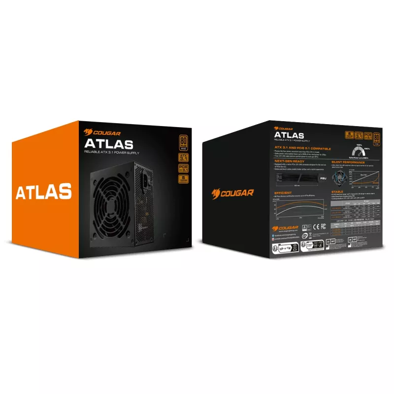Zasilacz Cougar ATLAS 650W ATX3.1 80 PLUS Bronze, 24-pin ATX, wentylator 120 mm, czarny