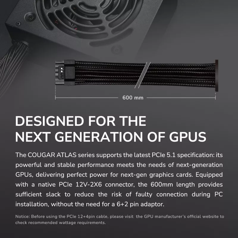 Zasilacz Cougar ATLAS 750W ATX3.1 80 Plus Bronze, 750 W, 24-pin ATX, wentylator 120 mm