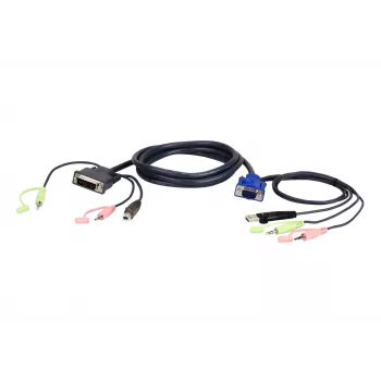 ATEN 2L-7DX2U adapter kabla wideo 1,8 m VGA (D-Sub) + 3,5 mm + USB Typ-A DVI-I + 3,5 mm + USB Typ-B Czarny, Zielony, Różowy