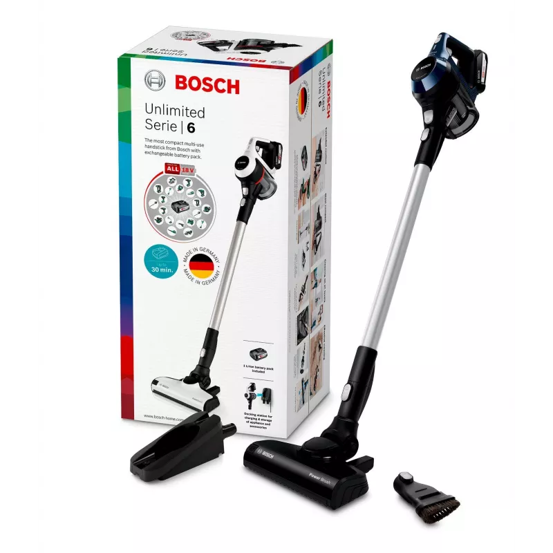 Bosch Serie 6 BBS611PCK stick vacuum/electric broom 2-in-1 stick vacuum bateria Dry Hygiene Filter Bagless niebieski 2.5 Ah