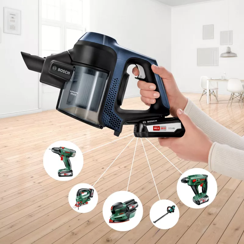 Bosch Serie 6 BBS611PCK stick vacuum/electric broom 2-in-1 stick vacuum bateria Dry Hygiene Filter Bagless niebieski 2.5 Ah