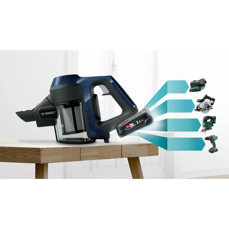 Bosch Serie 6 BBS611PCK stick vacuum/electric broom 2-in-1 stick vacuum bateria Dry Hygiene Filter Bagless niebieski 2.5 Ah